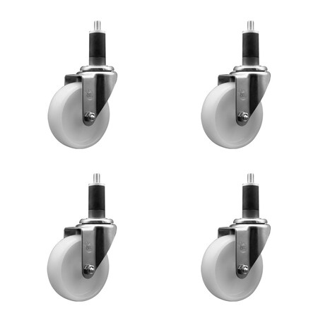 Service Caster 4'' SS Nylon Wheel Swivel 1-1/4'' Expanding Stem Caster Set, 4PK SCC-SSEX20S414-NYS-114-4